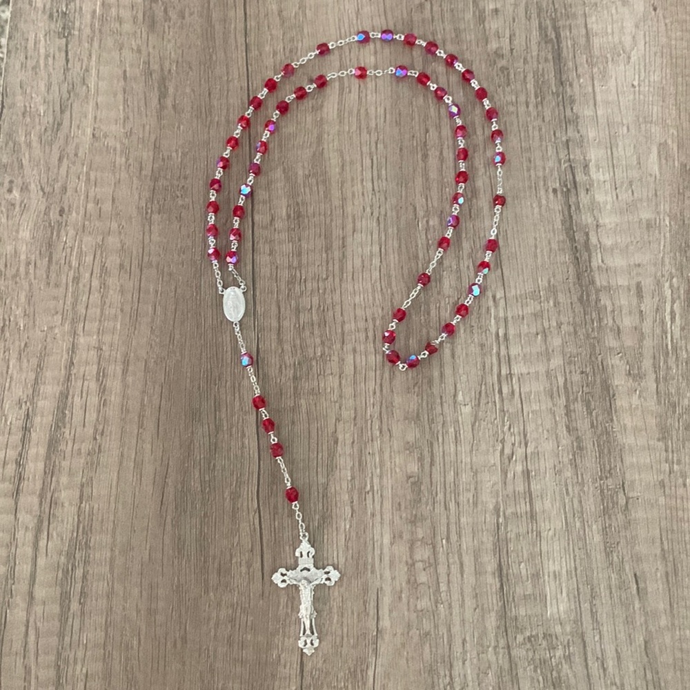 Red and silver rosary beads